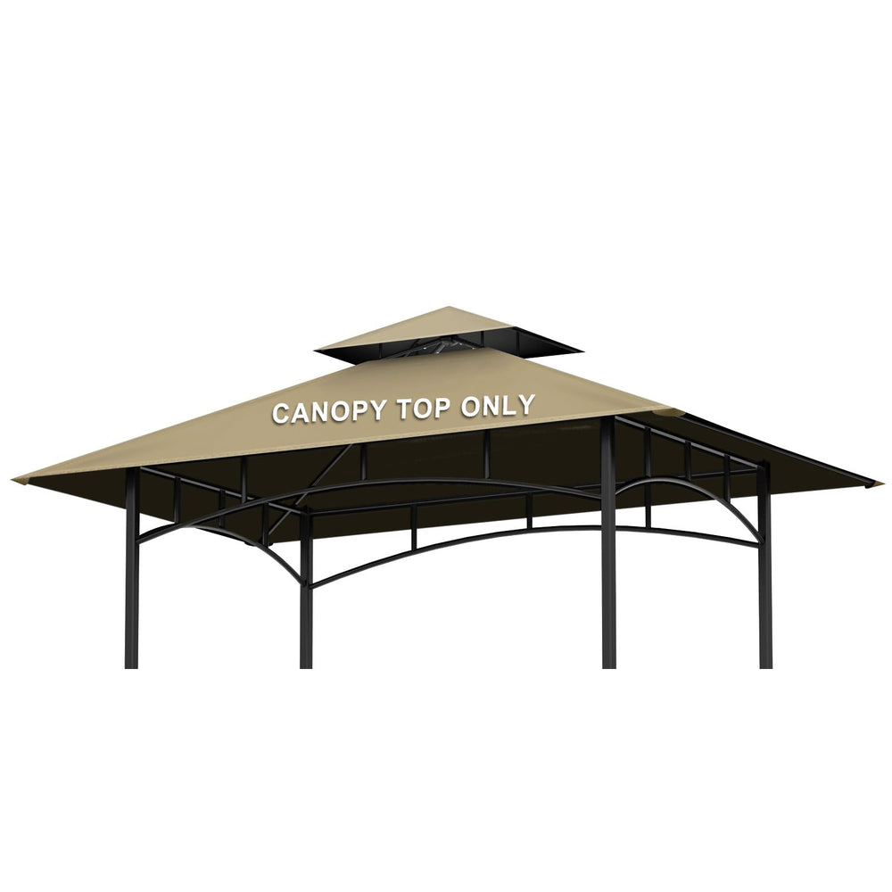 aonear khaki canopy front view showing full 5x8 coverage and neutral look