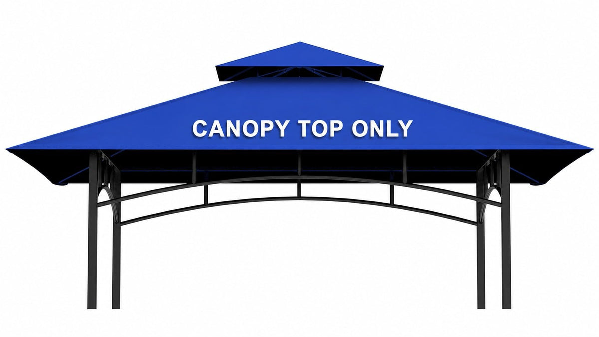 aonear blue canopy front view showing full 5x8 coverage and neat fit