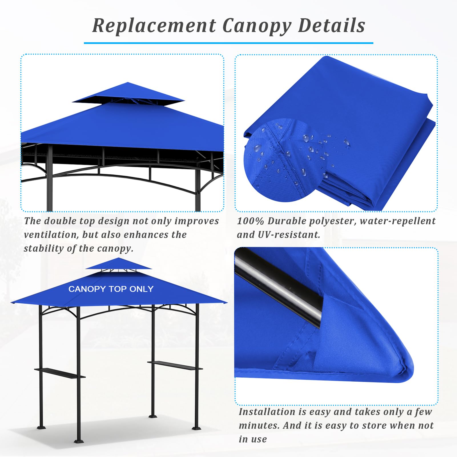 aonear canopy next to measuring tape showing 5x8 scale for correct sizing