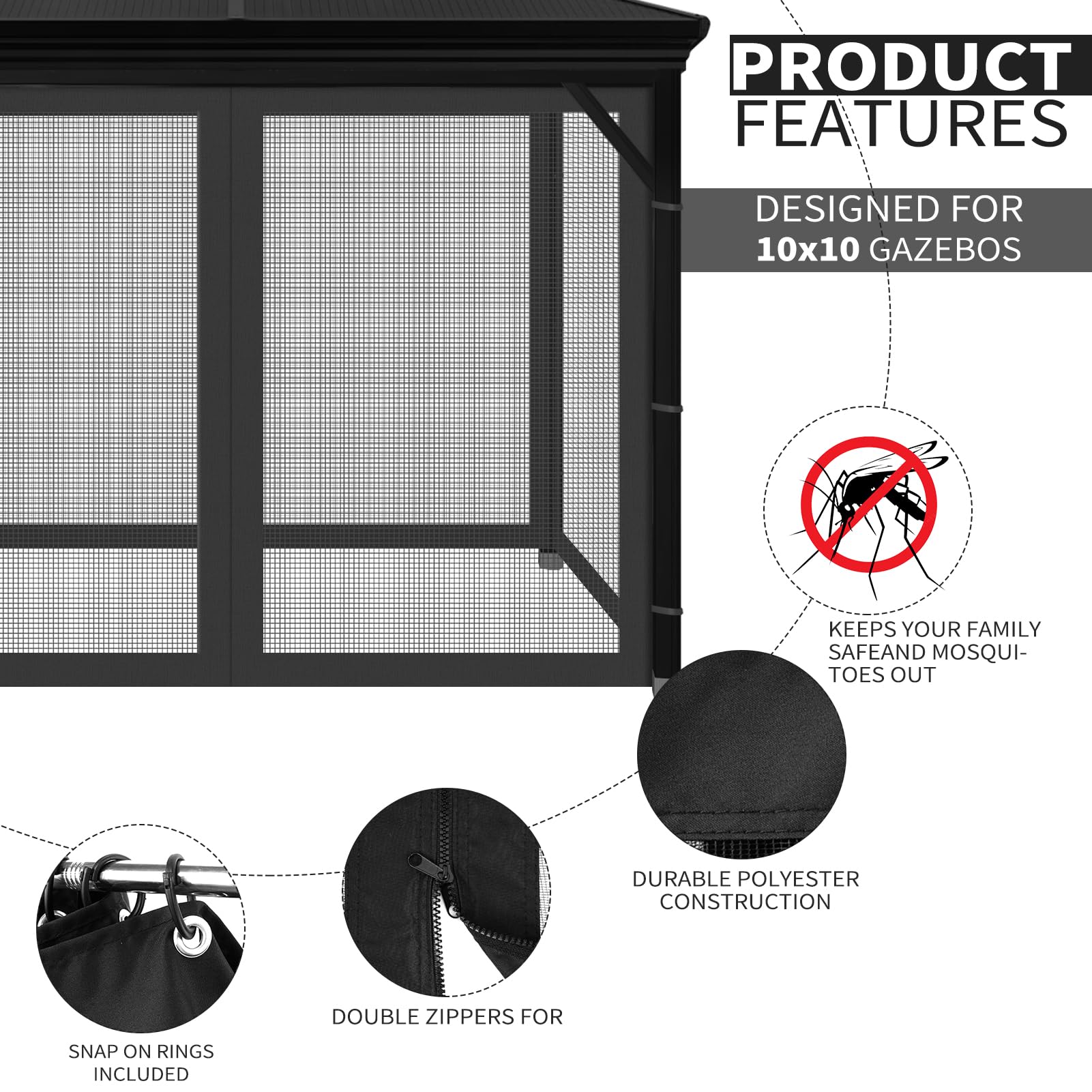 aonear scale size comparison showing fit on a 10x10 gazebo frame