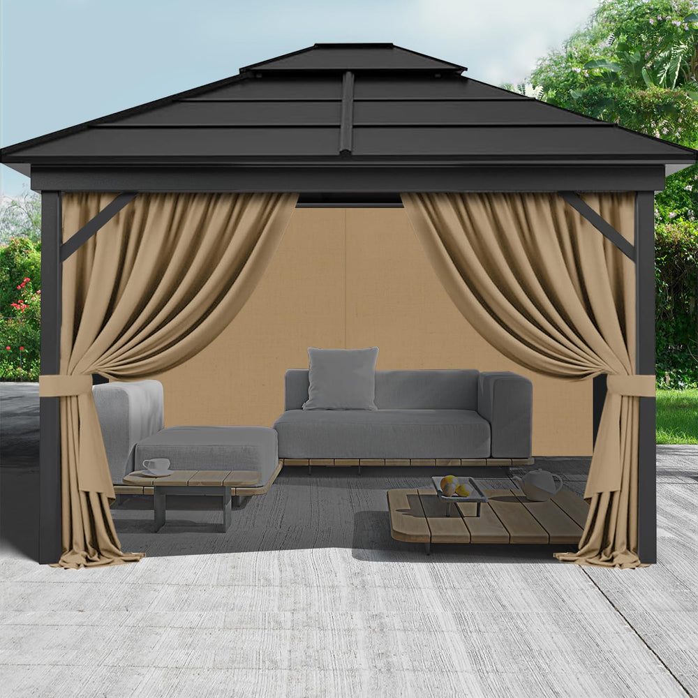 aonear curtains next to a person for 10x10 scale guidance and visual sizing