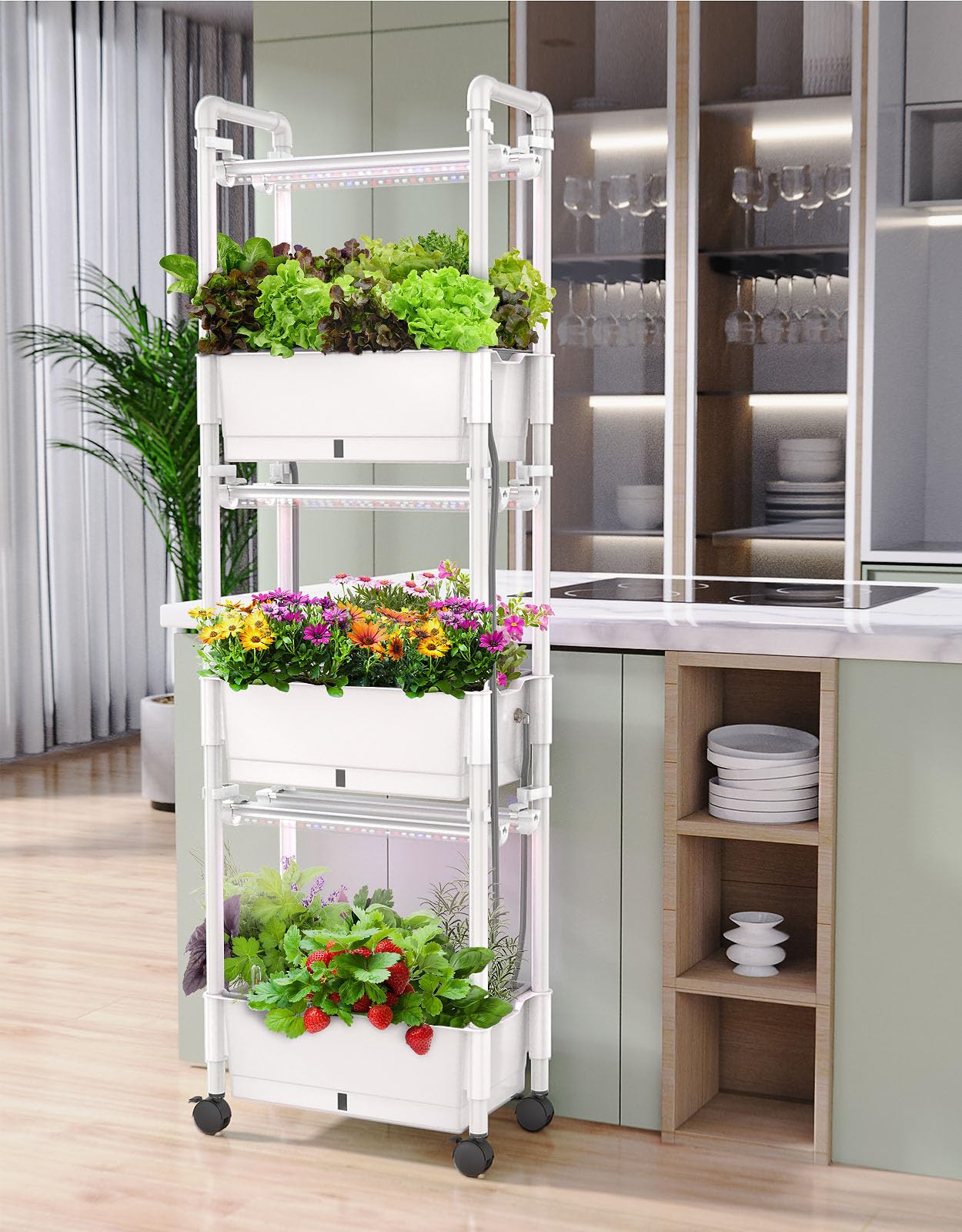 AOONEG size comparison with hand showing compact footprint and vertical growing capacity benefit