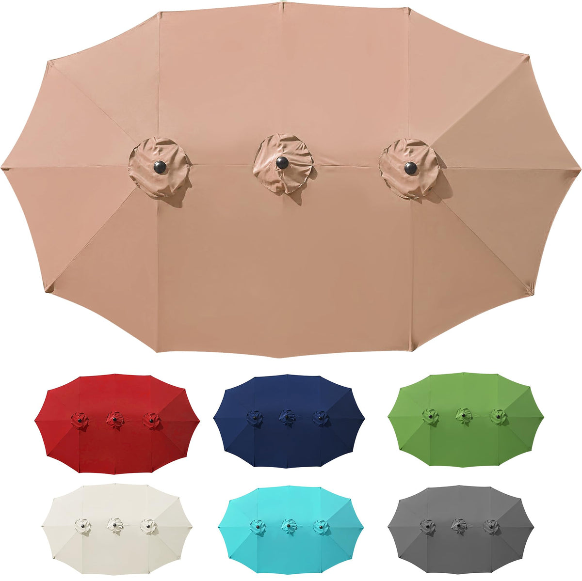 AONETOZ beige canopy front view showing full 15ft double-sided shade and immediate UV protection