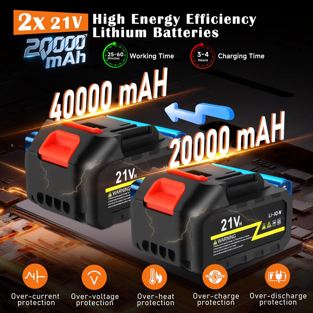 AOODIL two 21V detachable batteries displayed to indicate extended runtime