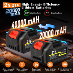 AOODIL two 21V detachable batteries displayed to indicate extended runtime
