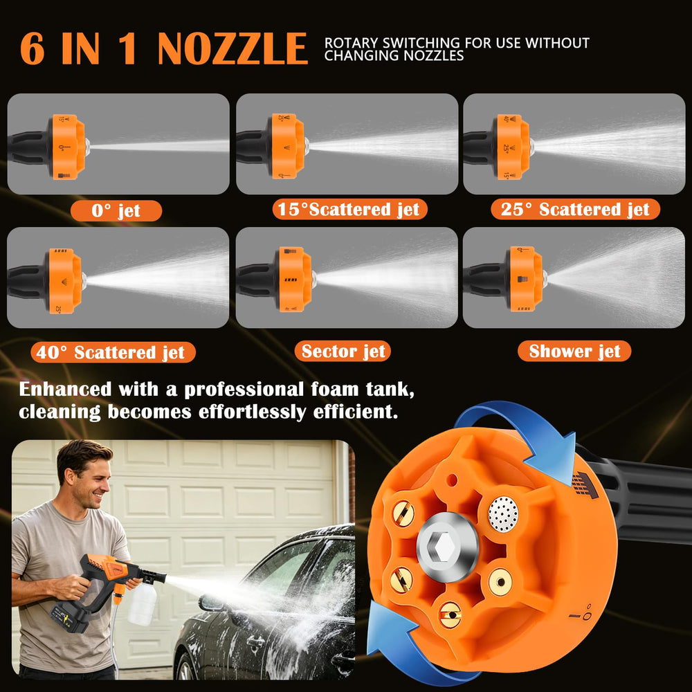 AOODIL close-up of 6-in-1 nozzle showing easy spray selection for versatile cleaning