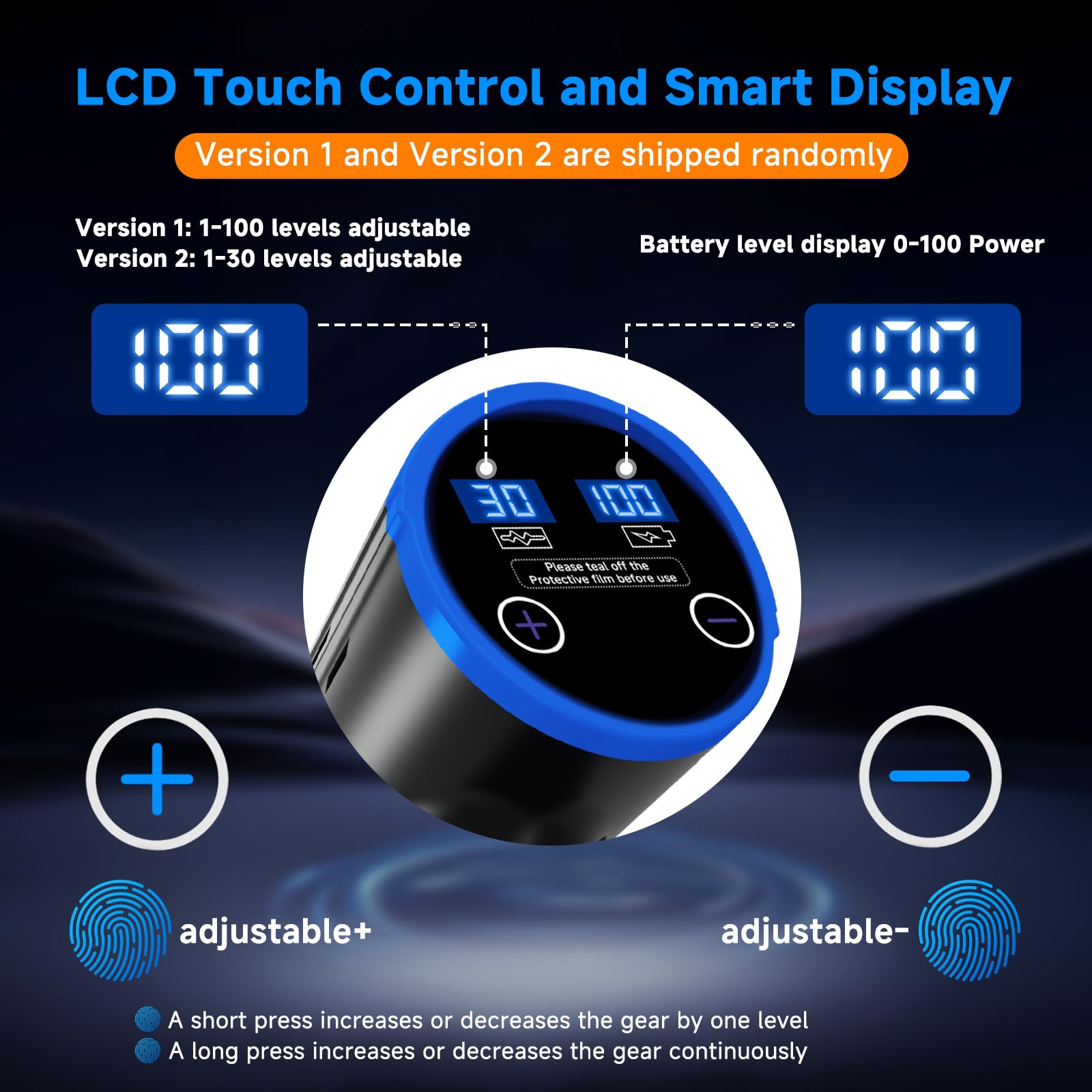 AOODIL LCD display and control panel showing adjustable power and battery