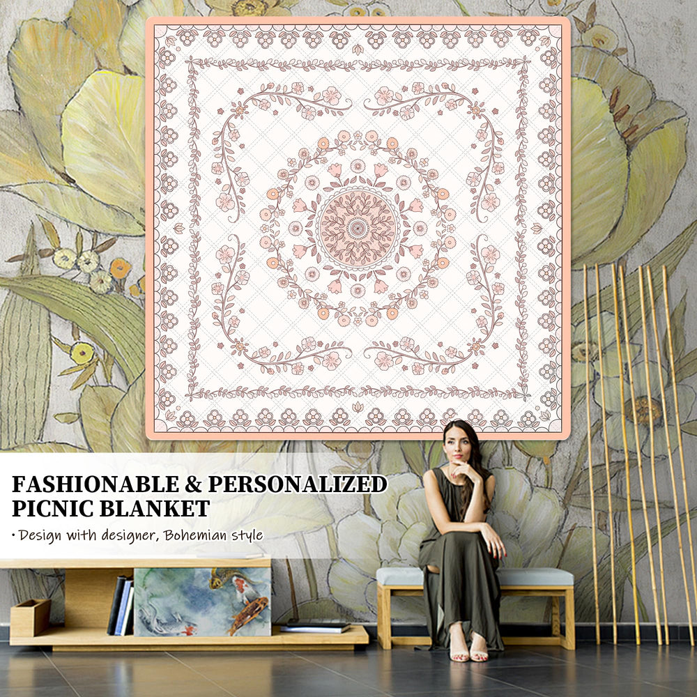 aoole boho picnic mat closeup of printed texture highlighting soft cushioning comfort