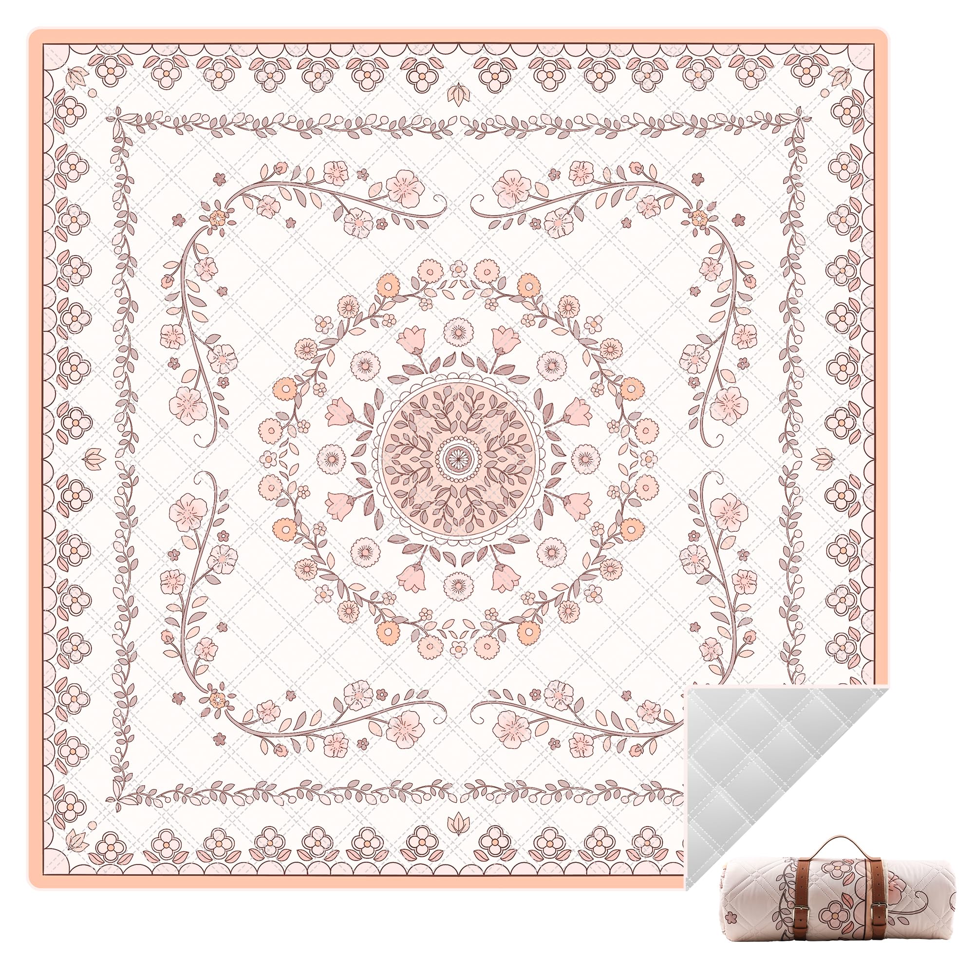 aoole boho picnic mat front view shows vibrant bohemian design and roomy surface benefit