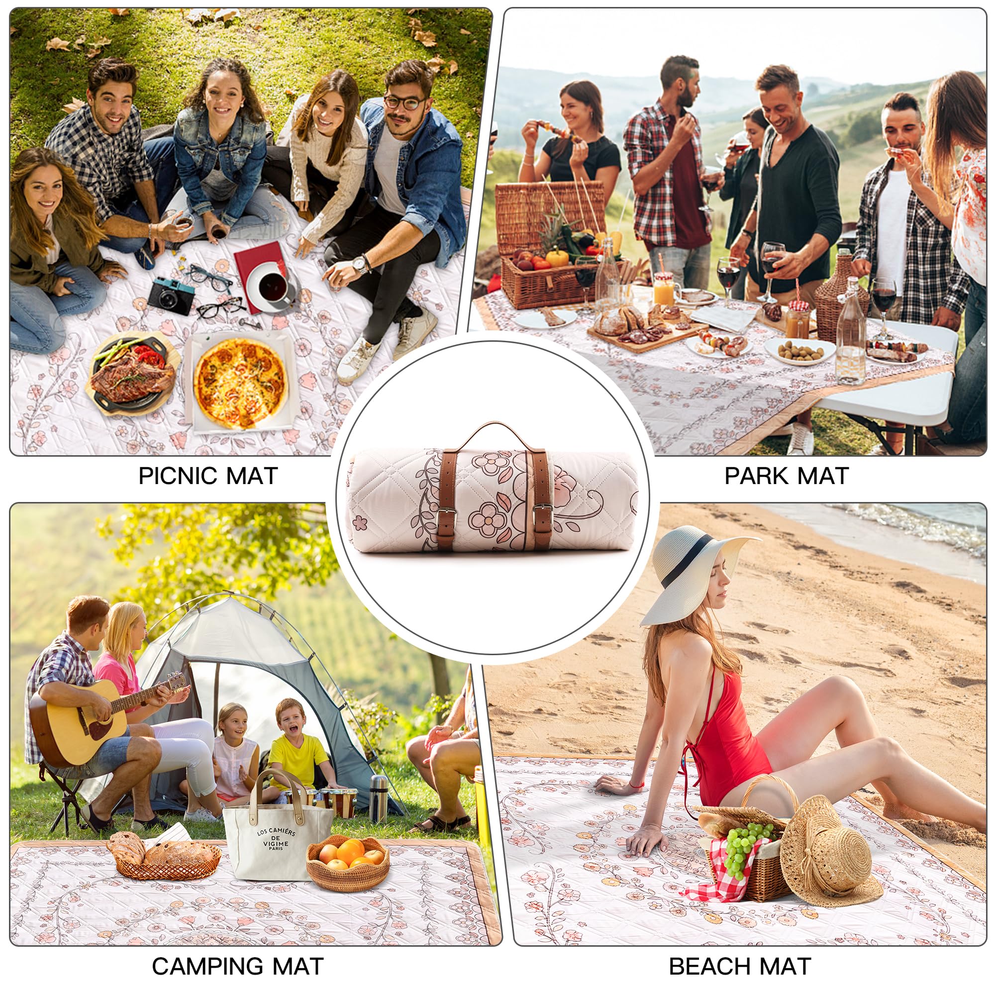 aoole boho picnic mat size comparison with people illustrating ample space for groups