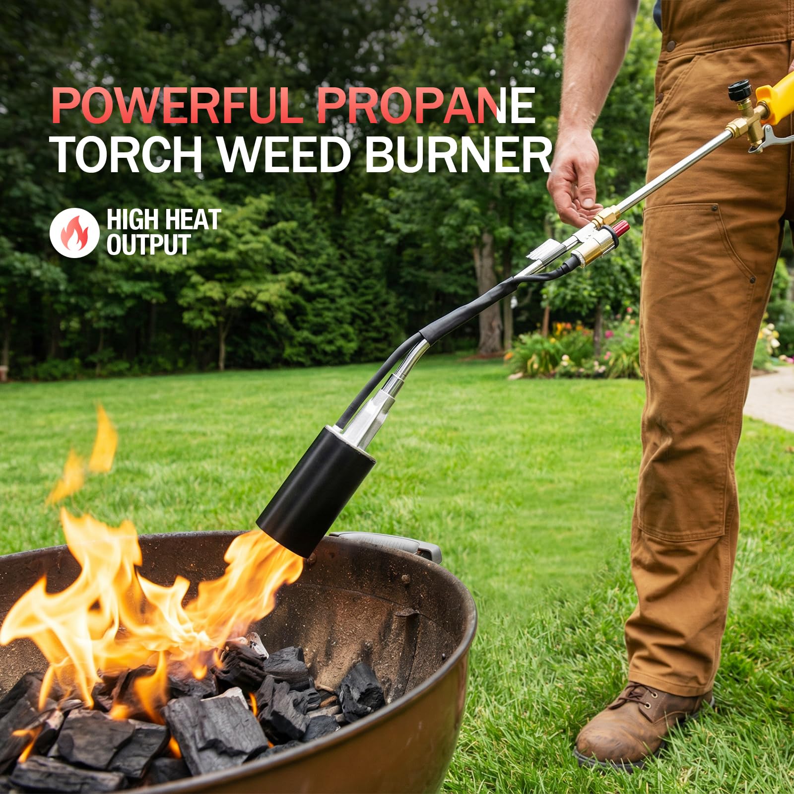 AOREWTGGH torch in use burning weeds to clear overgrowth quickly