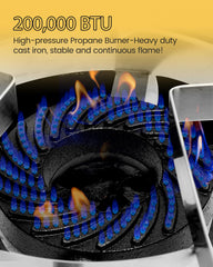 AOSION cast iron burner closeup highlighting concentrated heat and efficiency