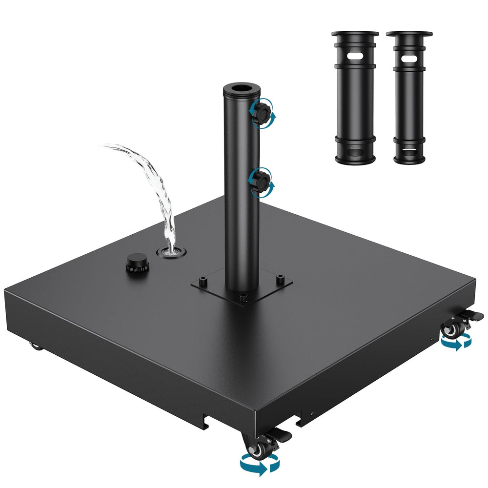AOSTD metal umbrella base front view showing sturdy construction and stability