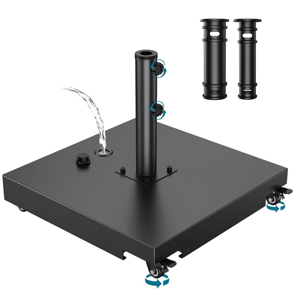 AOSTD metal umbrella base front view showing sturdy construction and stability