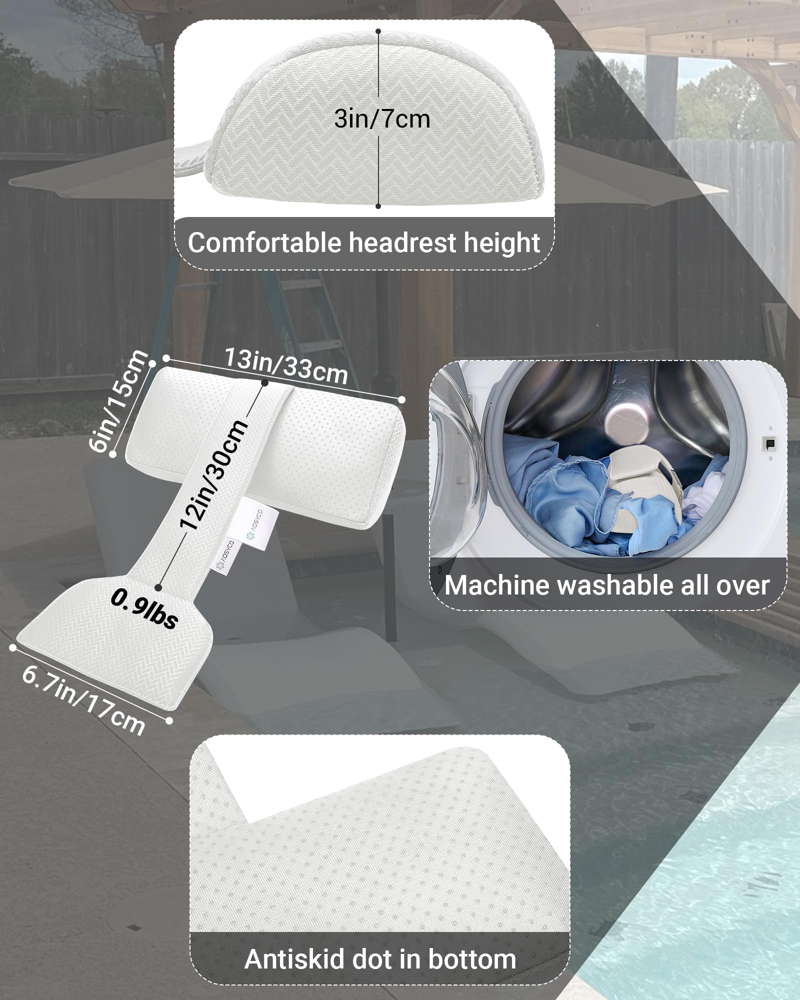 AOSYCO on an outdoor chaise lounge offering neck support and comfort