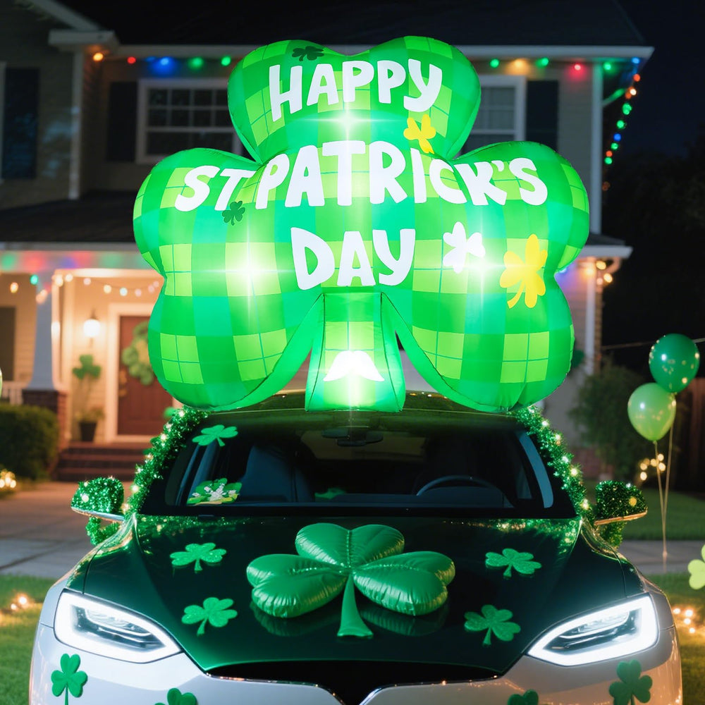 Aotiooy shamrock secured on car roof demonstrating stable mounting for parade use