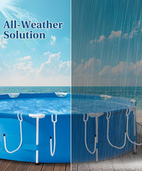 Aowalen solar cover draped on holders showing cleaner, off-deck storage and faster drying