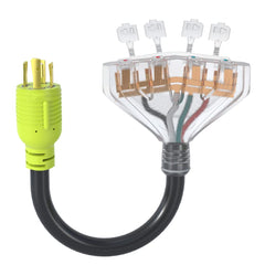 AOWEITOUR front view of adapter showing 4x outlets and L14-30P plug for versatile power