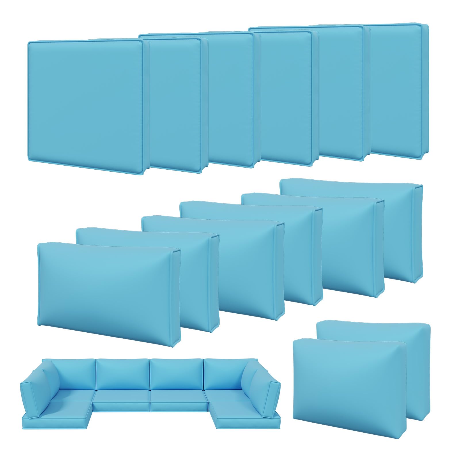 Aoxun front view of 14-piece sky blue cover set, quick sofa refresh benefit