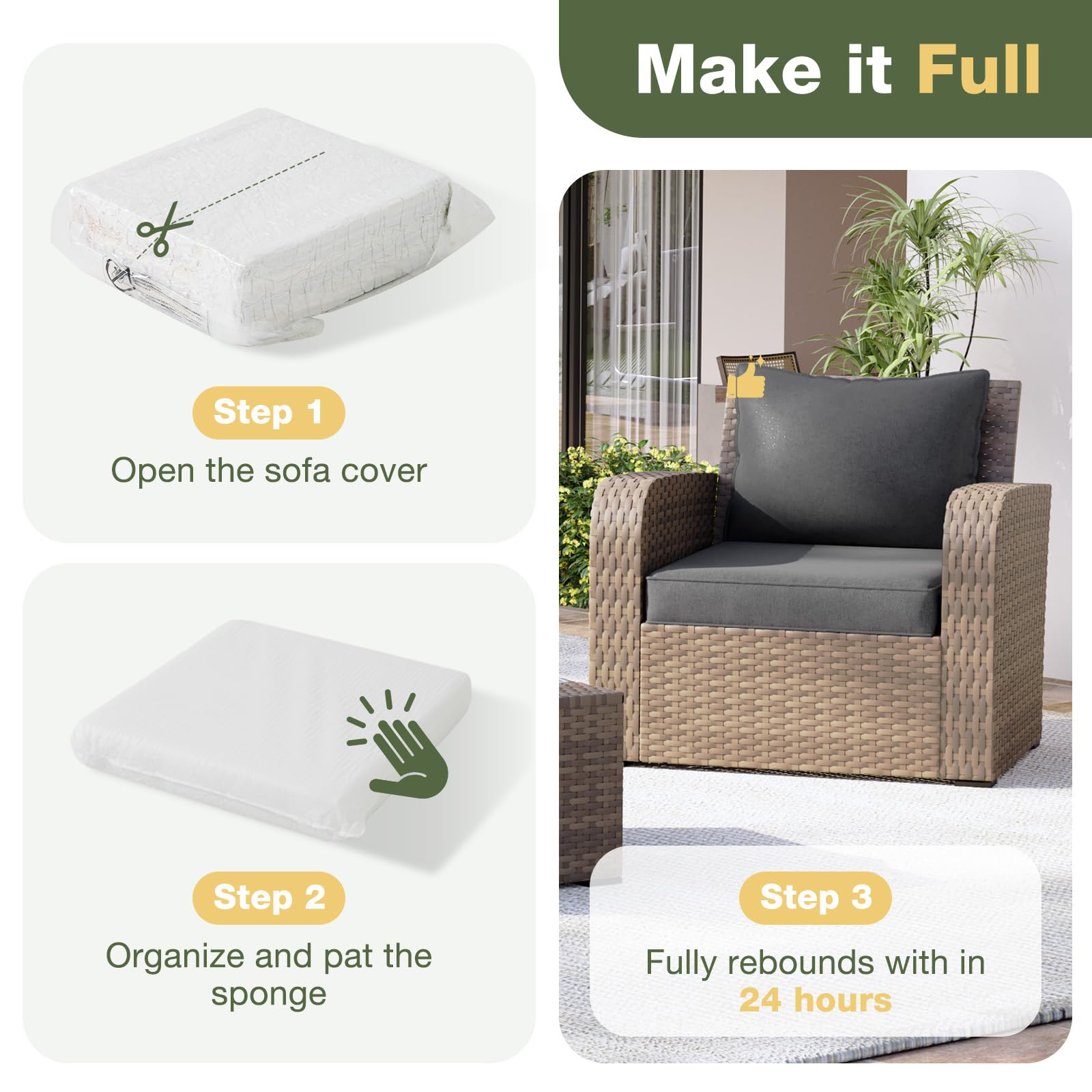 Aoxun cushions arranged on patio setting illustrating durable outdoor use