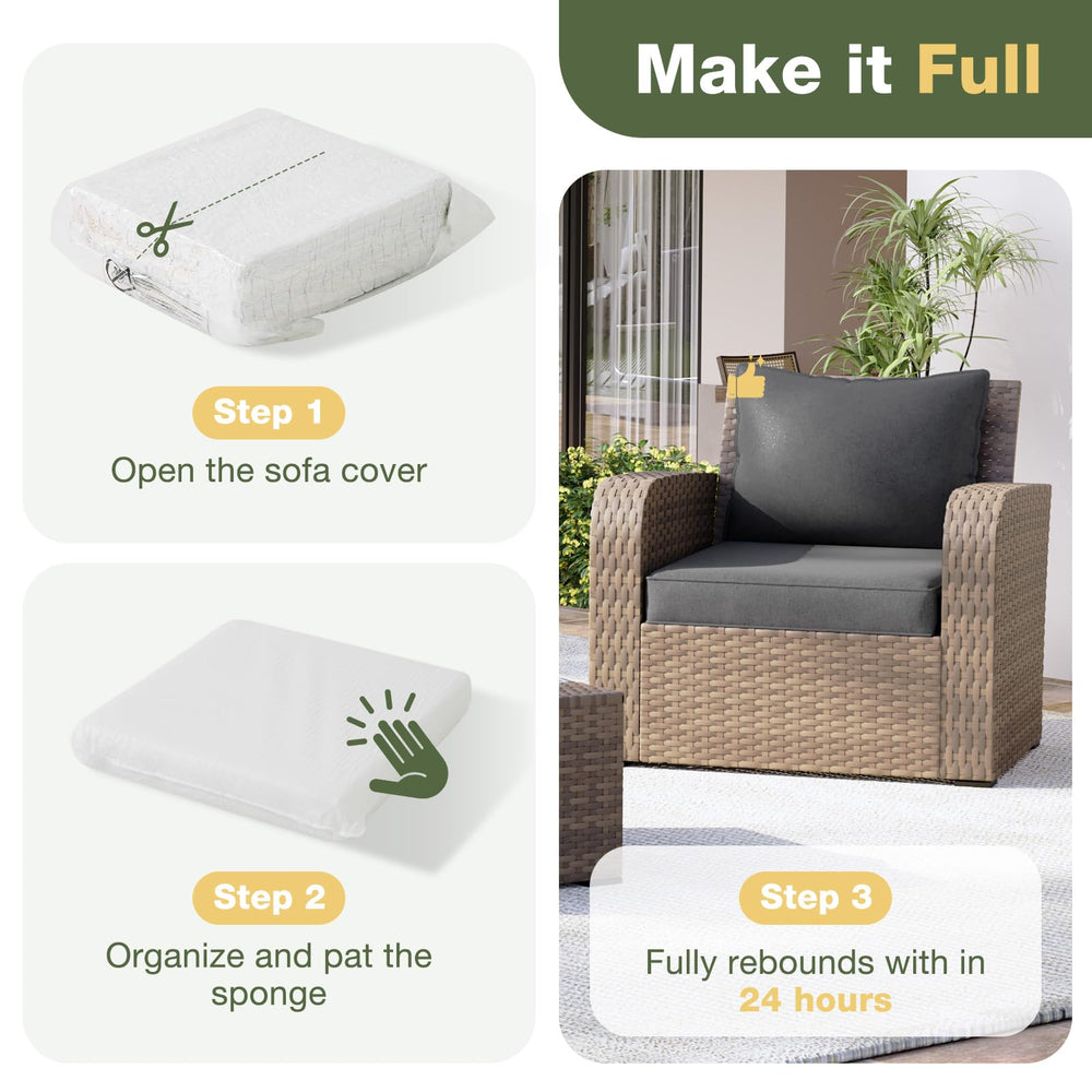 Aoxun cushions arranged on patio setting illustrating durable outdoor use