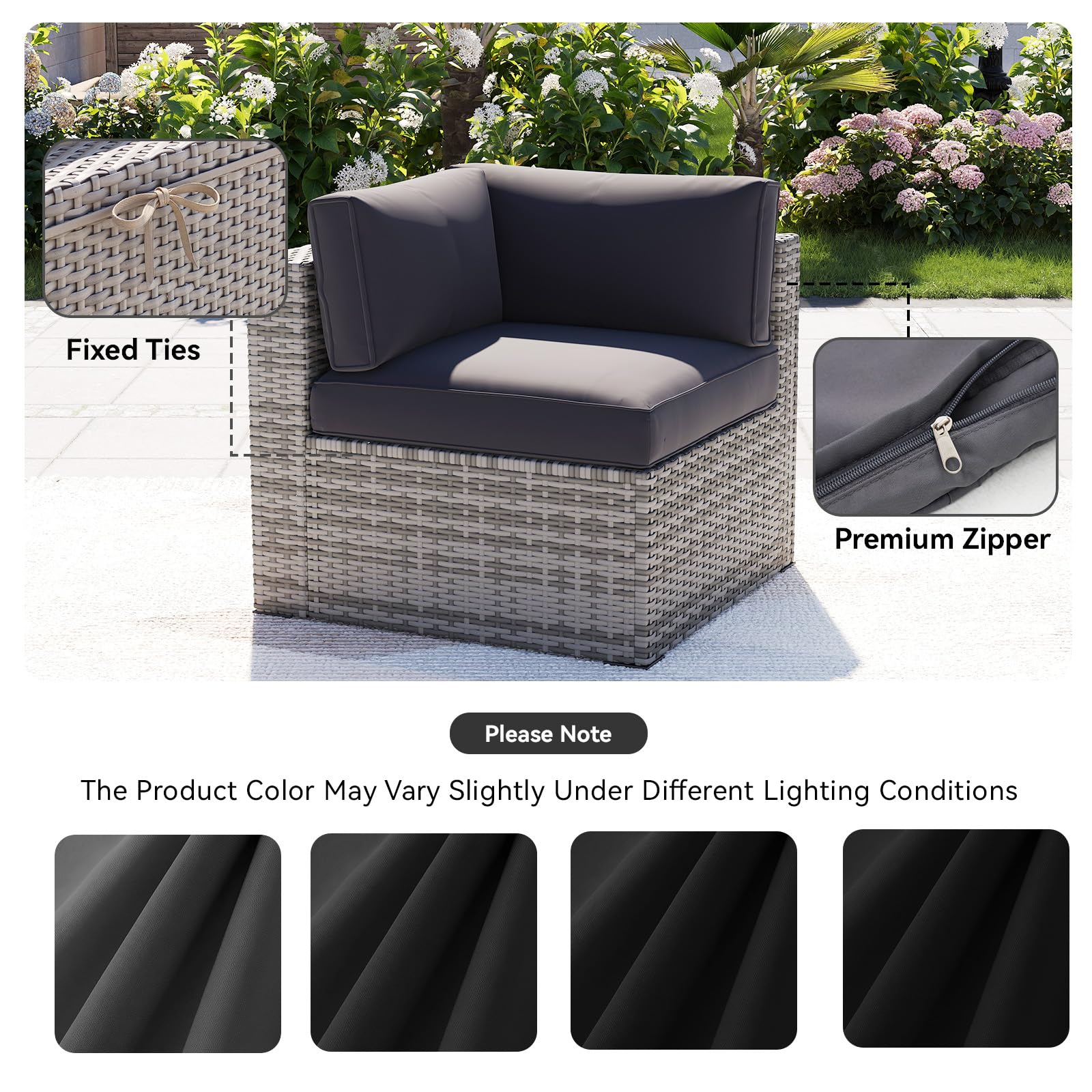 Aoxun seat cover fitted on patio sectional to show size and real-world scale