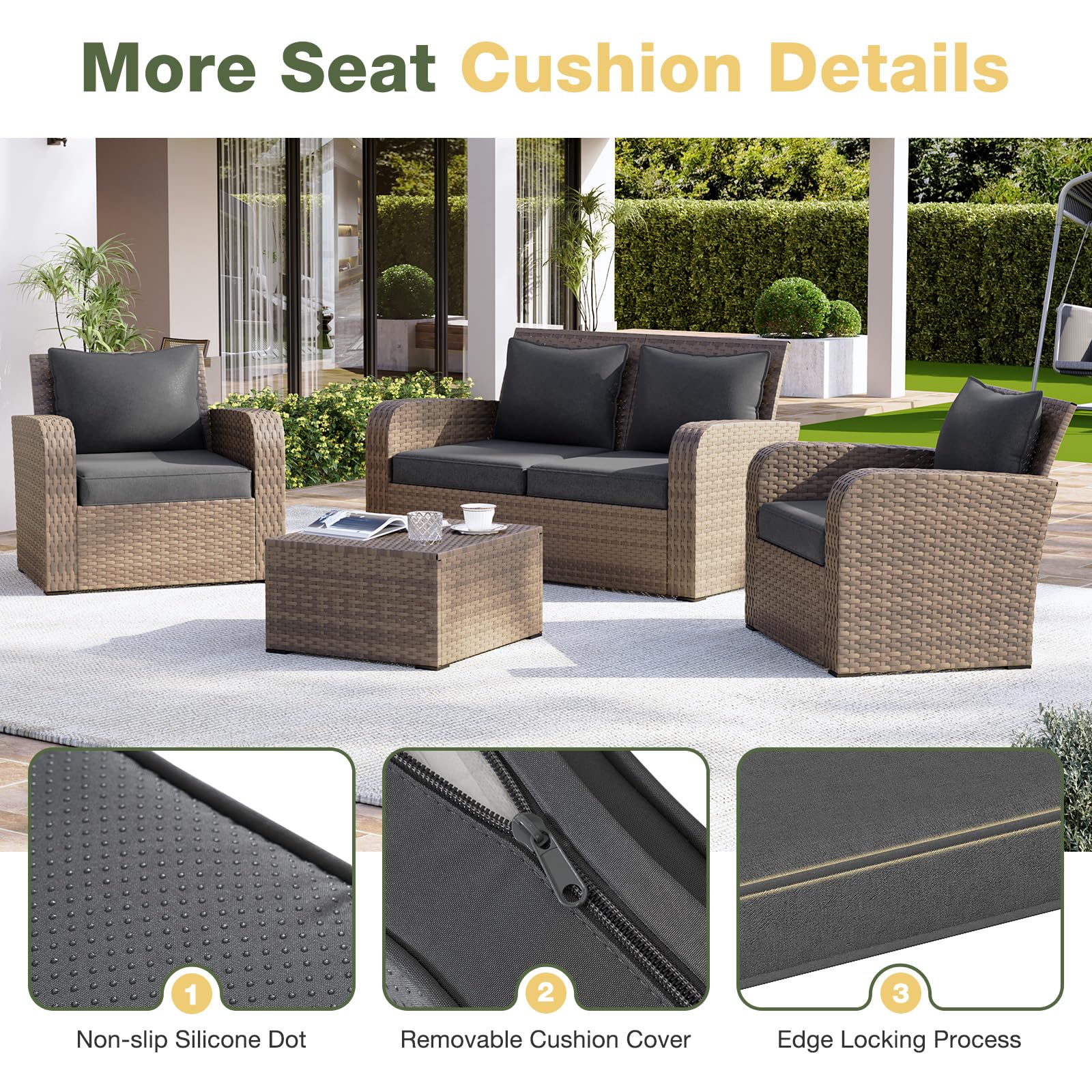 Aoxun olive-shaped strap and button detail securing cushions to frame