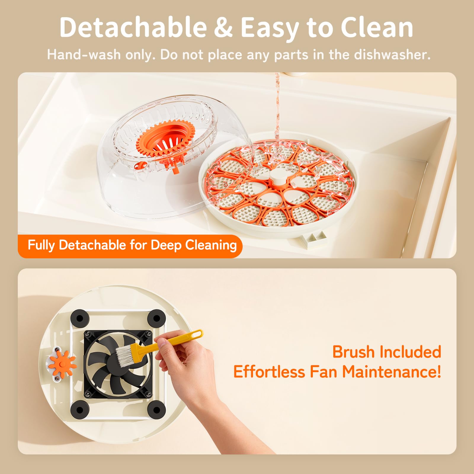 APDOE detachable trays and fan for straightforward deep cleaning
