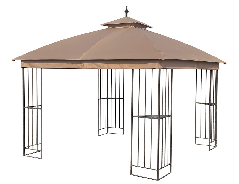 APEX GARDEN canopy front view showing full tan fabric restoring gazebo shade