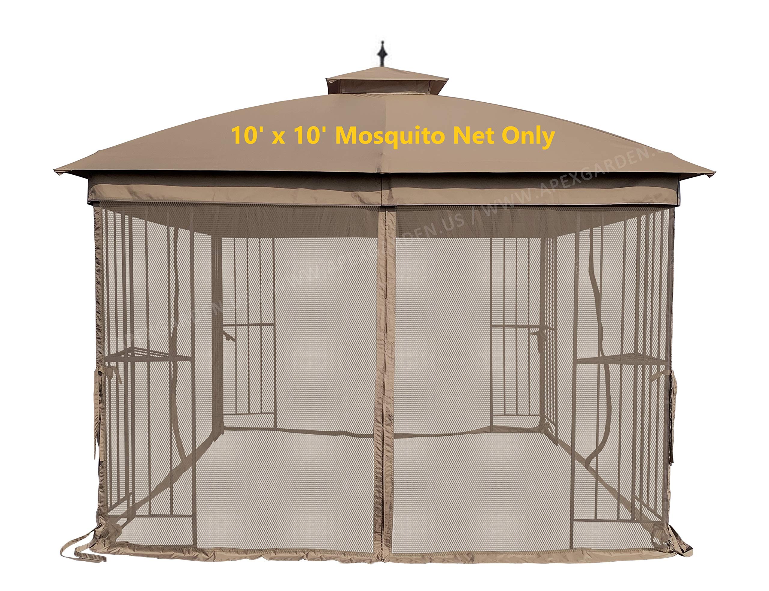 APEX GARDEN front view of tan 10x10 mosquito netting showing full coverage and neat trim