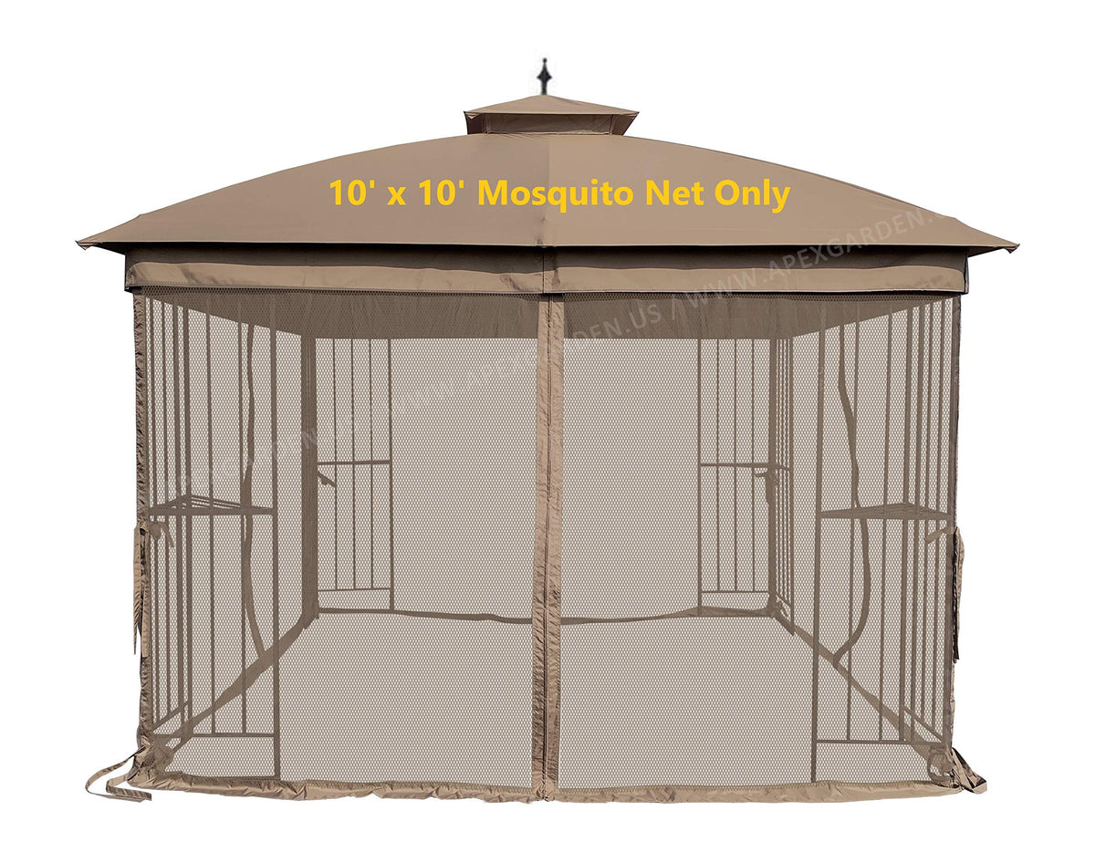 APEX GARDEN front view of tan 10x10 mosquito netting showing full coverage and neat trim