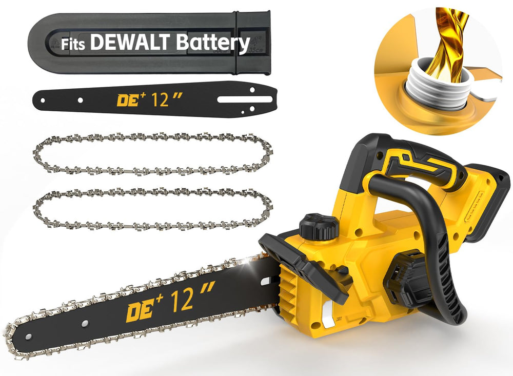 APEXPOWER chainsaw front view showing compact design and portability benefit