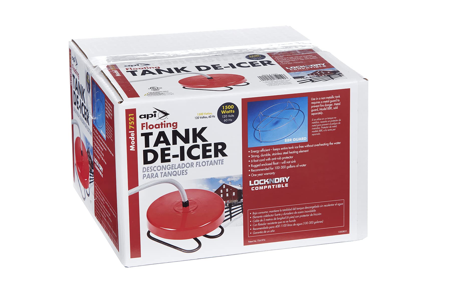API de-icer floating in stock tank showing continuous ice-free water benefit