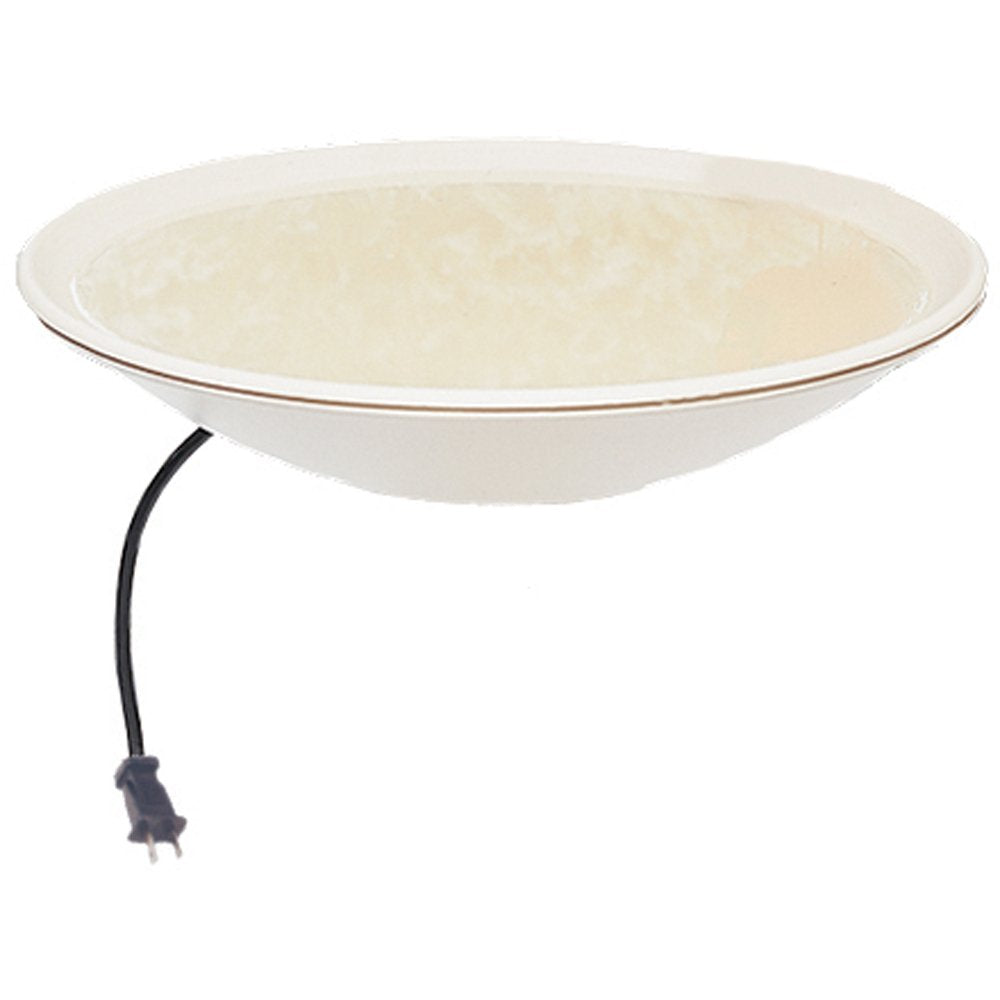 API heated bird bath bowl front view showing light stone color and bird-friendly rim