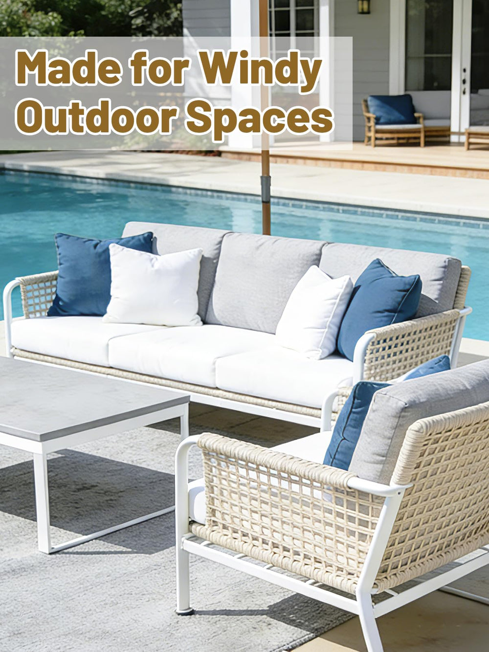 Apipi boat deck cushions with inserts showing secure seating and reduced blow-away benefit