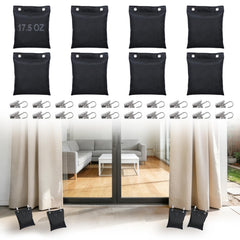Apipi front view showing 8 black prefilled curtain weights and clips for steady curtains