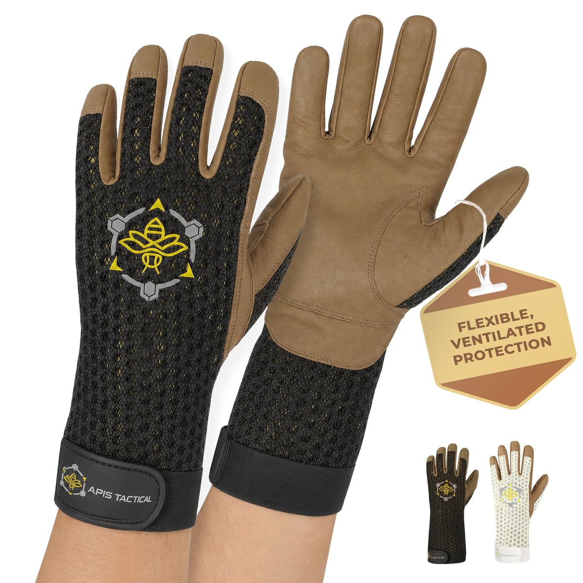 Apis Tactical front view of glove showing protective gauntlet and secure fit benefit
