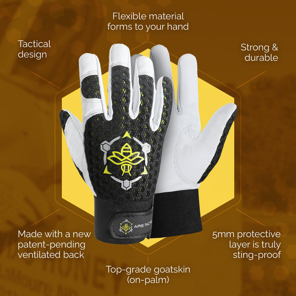 Apis Tactical gloves worn while inspecting a hive for comfort during work