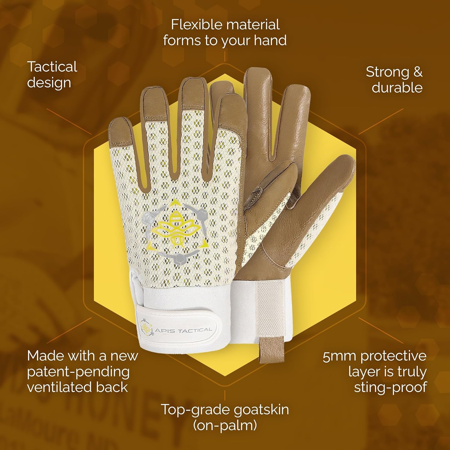 Apis Tactical gloves on hand for size comparison and scale clarity
