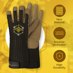 Apis Tactical close-up of top-grain cowhide palm highlighting durable grip advantage