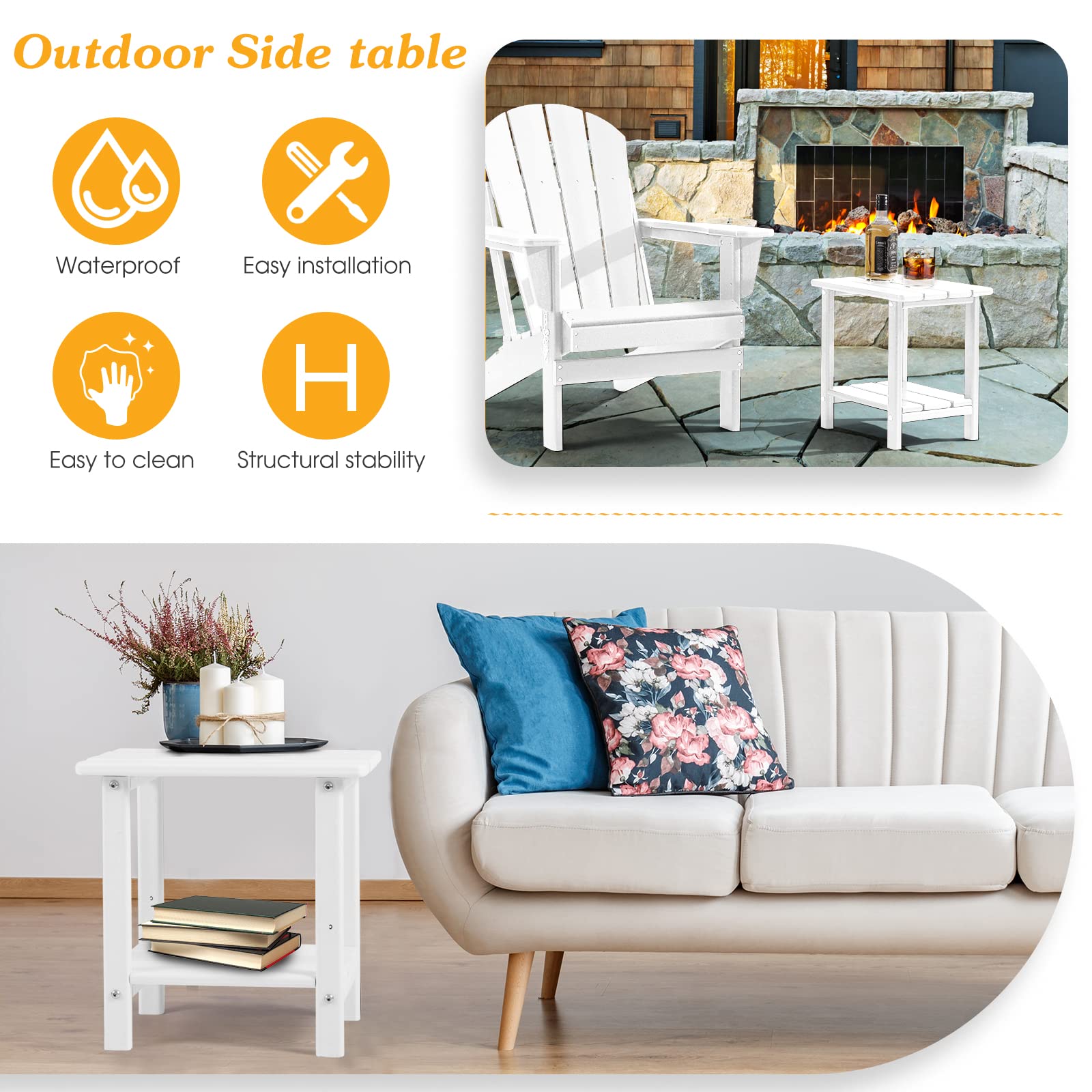 Apolimi mesa junto a una Adirondack para uso cómodo en exteriores