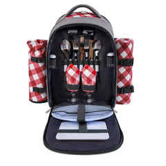 apollo walker front view of gray picnic backpack showing pockets and zipper for easy storage