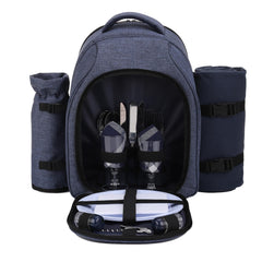 apollo walker front view navy picnic backpack shows organized compartments and durable fabric