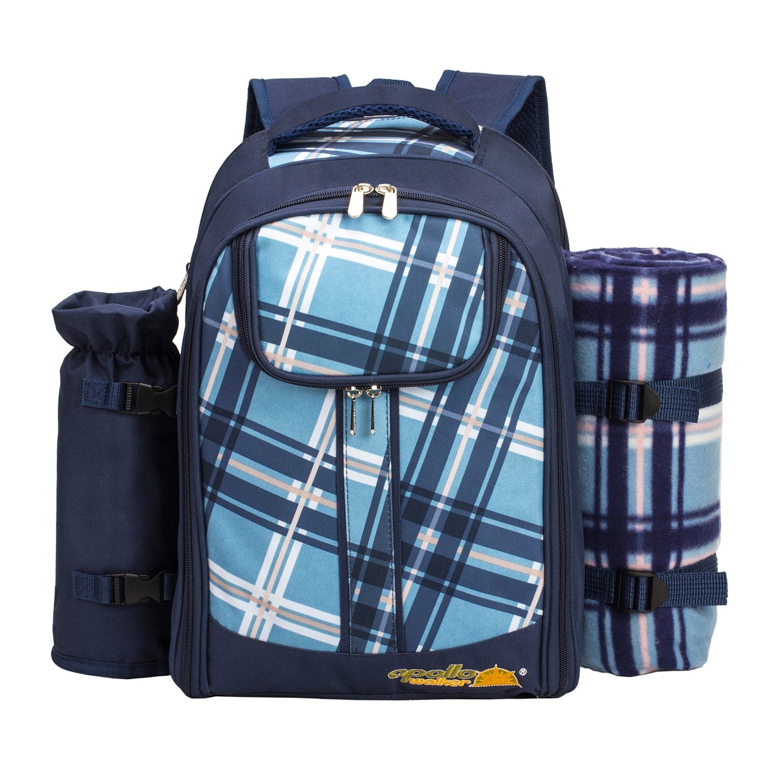 apollo walker next to a water bottle showing backpack size and compact carry dimensions