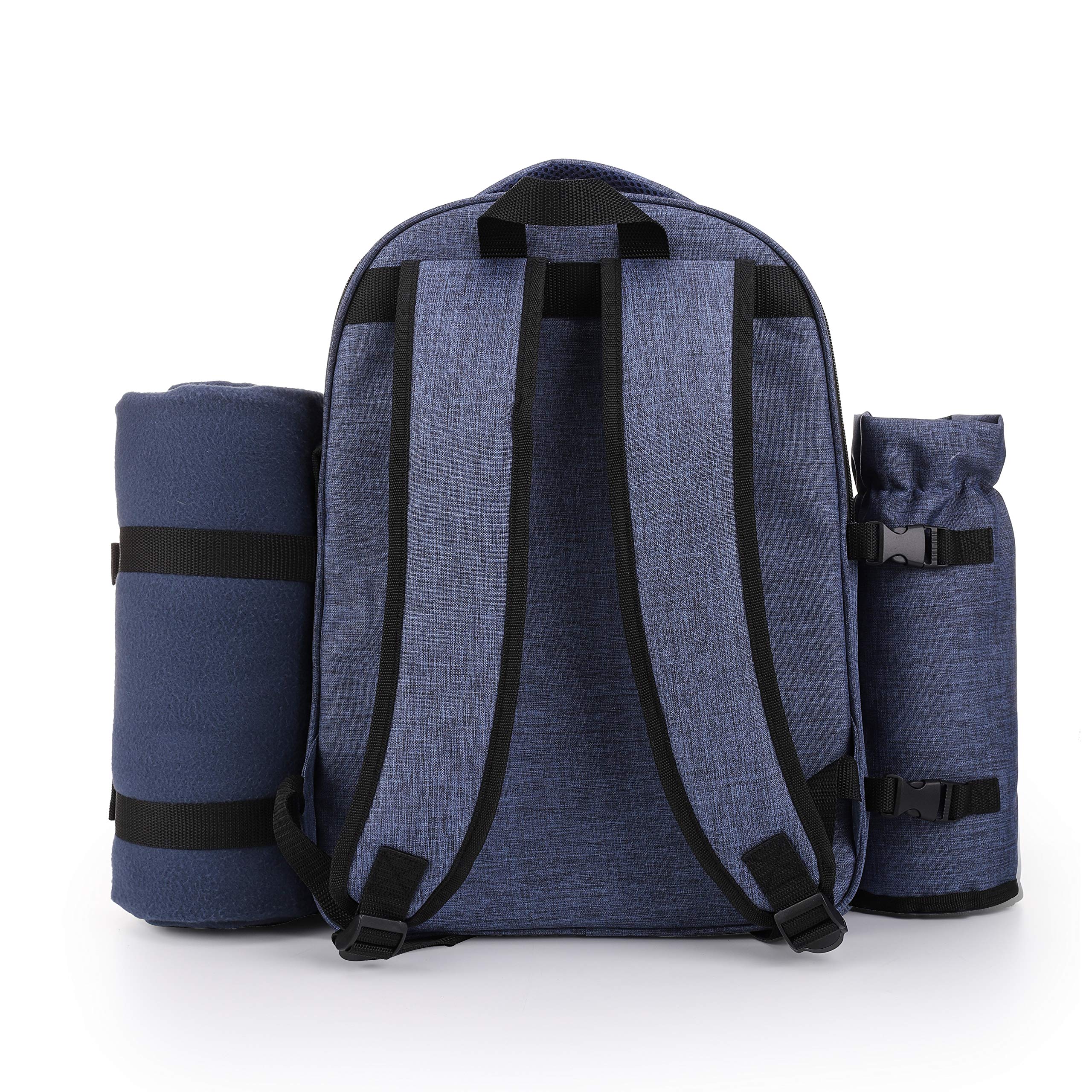 apollo walker backpack beside a water bottle to show scale and packed capacity