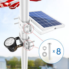 APONUO adjustable light head tilted to illuminate flag folds effectively