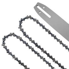 Aporozona front view of 10-inch guide bar and two chains showing fit and components