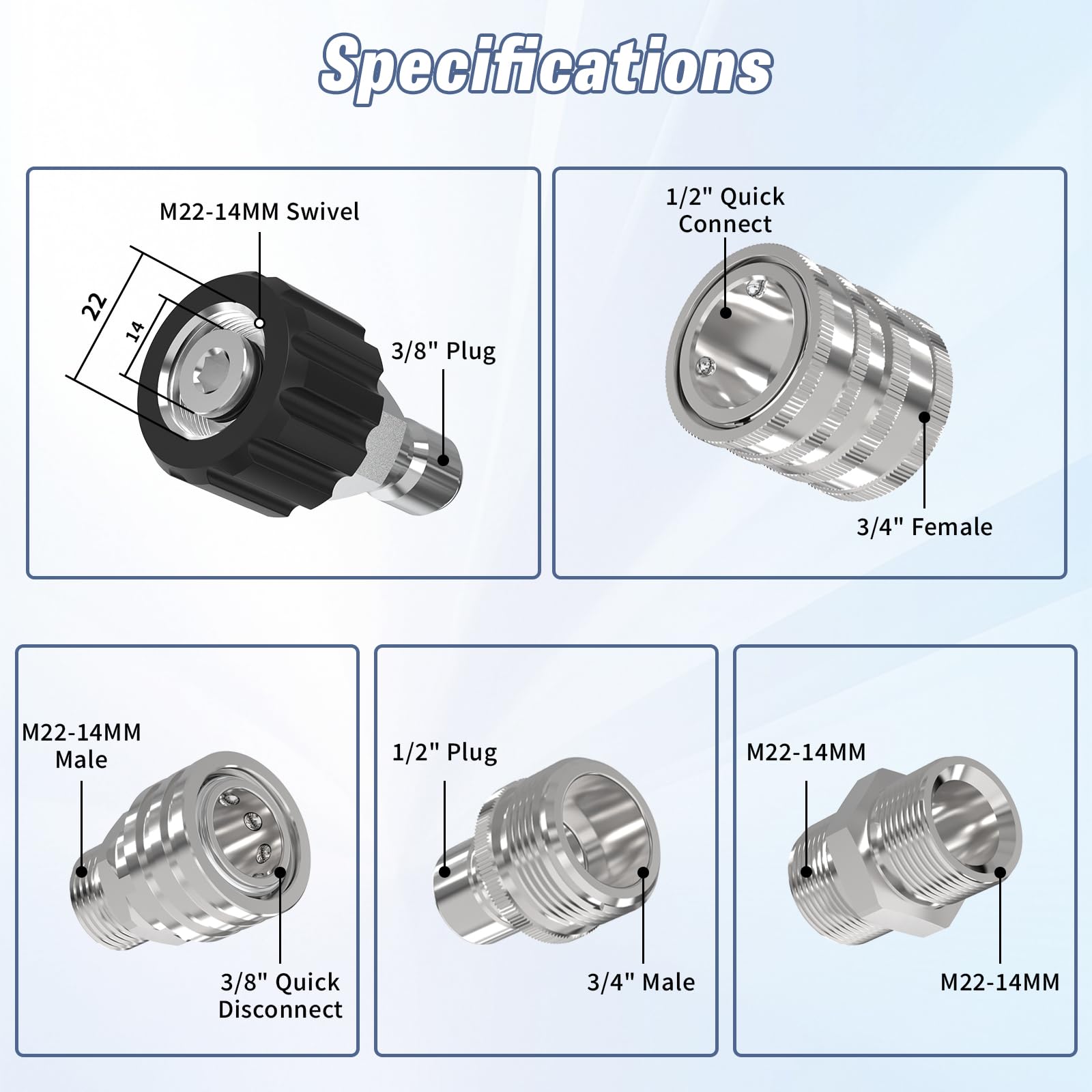 APOWER close-up of 304 stainless steel adapter showing corrosion resistance and smooth finish