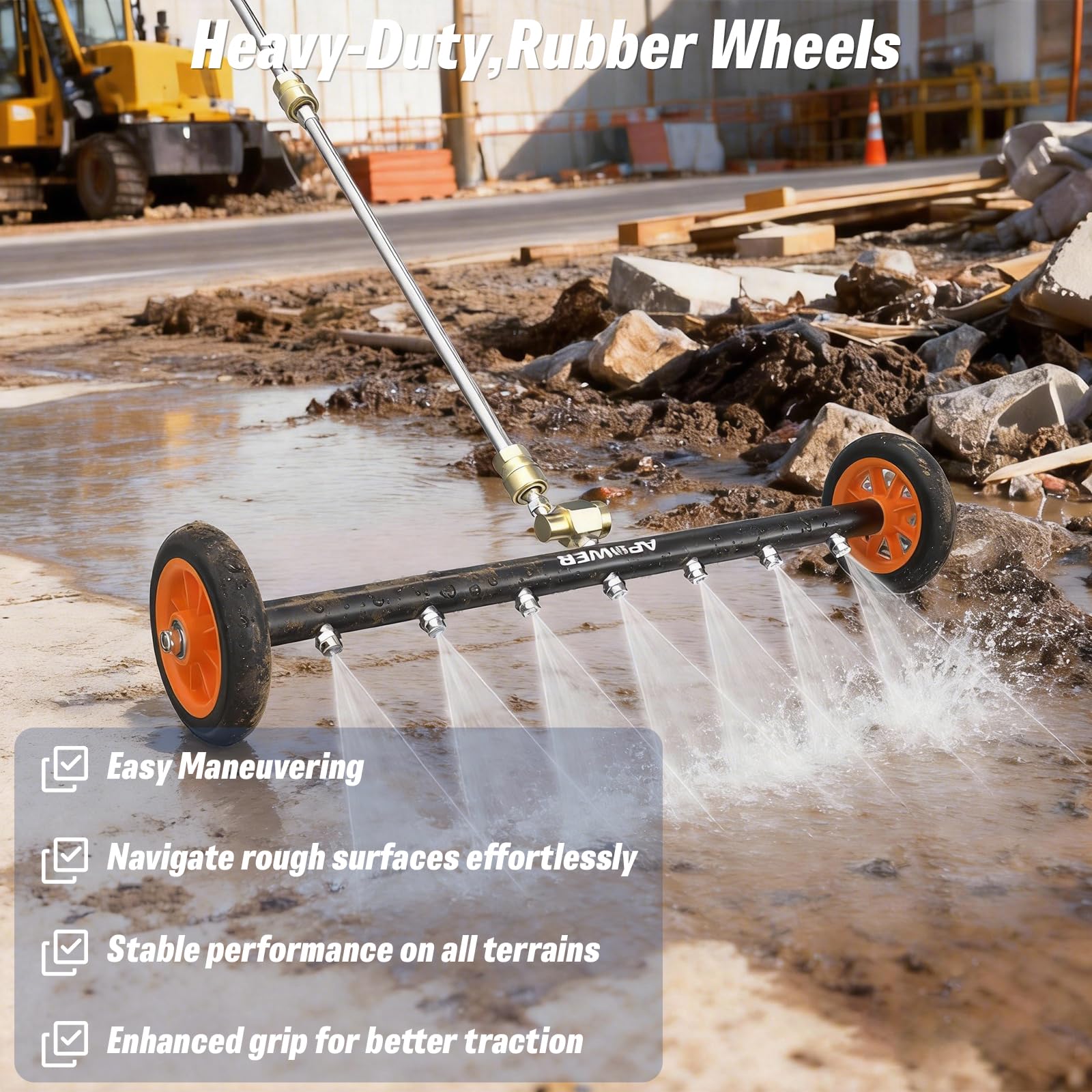 APOWER attachment in use cleaning beneath a truck improving efficiency