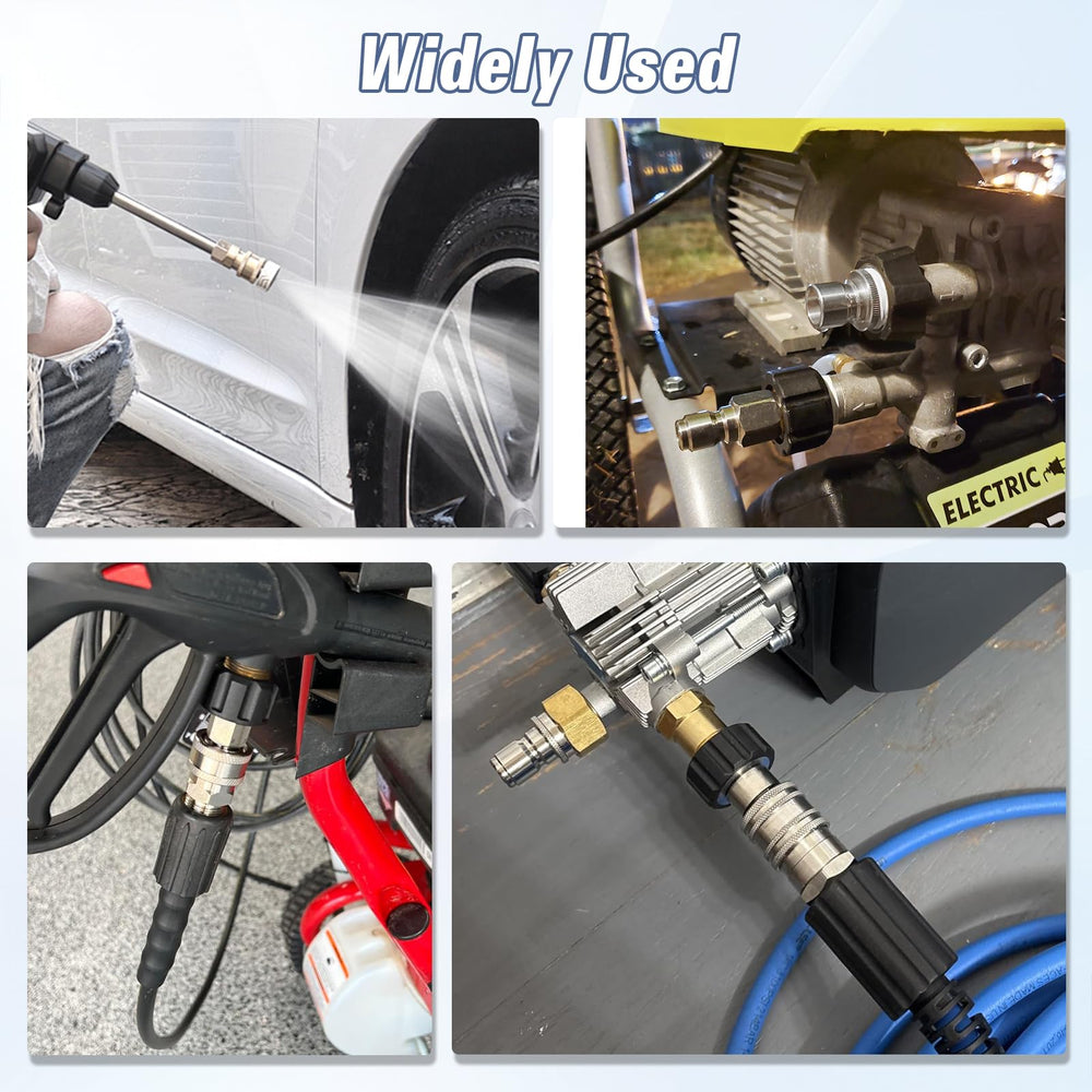 APOWER lifestyle scene: pressure washer cleaning a car with quick-connect adapters speeding setup